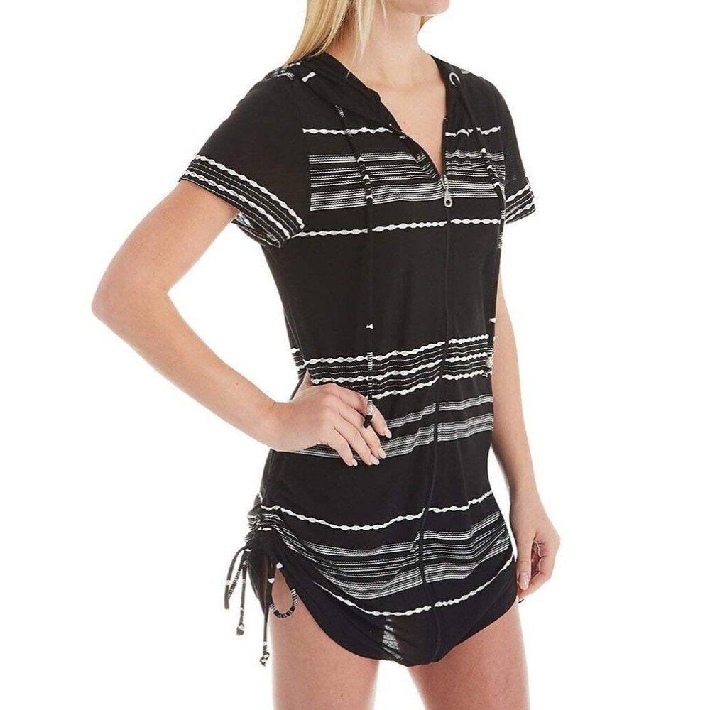 Dotti Women's Dahlia Stripe Zip Front Hoodie Dress Swim Coverup Size S II812AFA